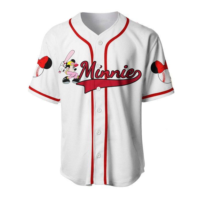 Minnie Mouse White Red Disney Unisex Cartoon Graphic Casual Outfits Custom Baseball Jersey Gifts for Fans - lylyprint.com