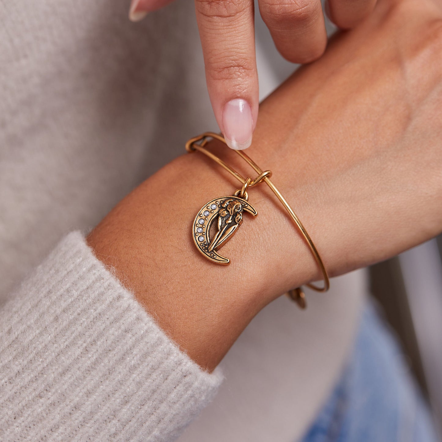 Moon + Iris Flower Charm Bangle