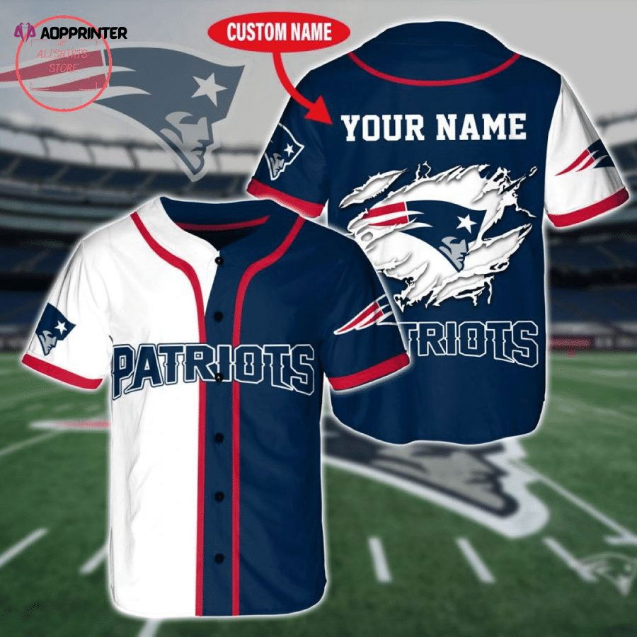 NFL New England Patriots Custom Name White Navy Baseball Jersey Unisex Shirt - Aopprinter
