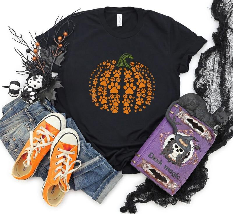 paw pumpkin shirt, paw print sweatshirt, pumpkin dog shirt, dog halloween shirt, retro pumpkin, Halloween Women's Shirt,...