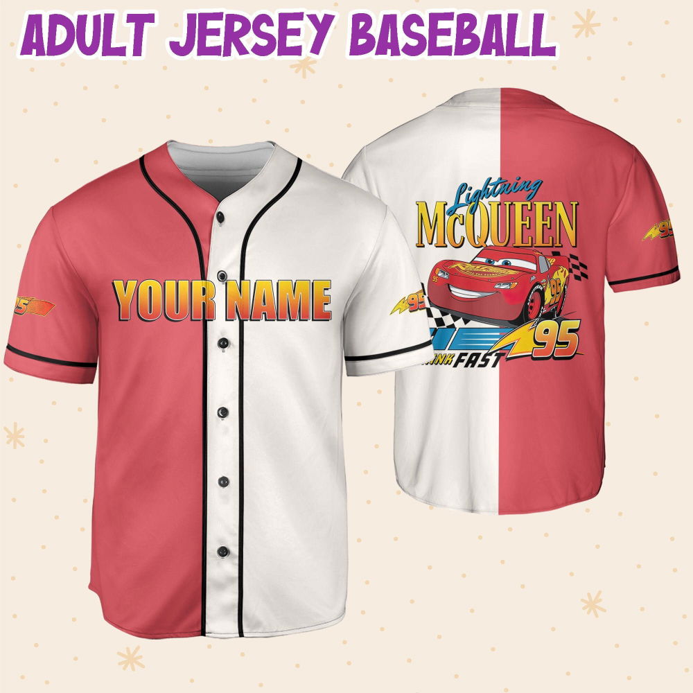 Personalize Cars Lightning McQueen Think Fast 95 Baseball Jersey - lylyprint.com