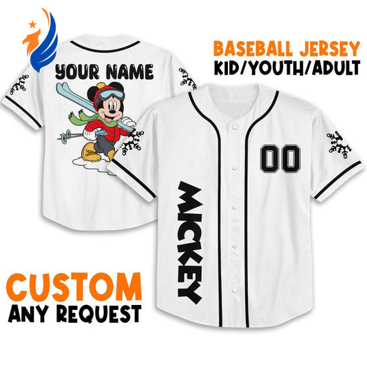 Disney Personalized Mickey Snow Jersey - Perfect Gift for Fans Cute Disney Baseball Sports Apparel - Bafud