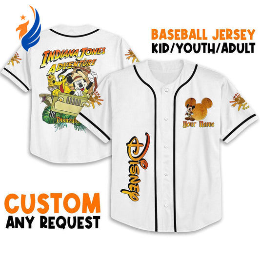 Disney Mickey and Pluto Indiana Jones Adventure Jersey – Personalized Retro Disney Baseball Sports Apparel Perfect Gifts for Fans - Bafud
