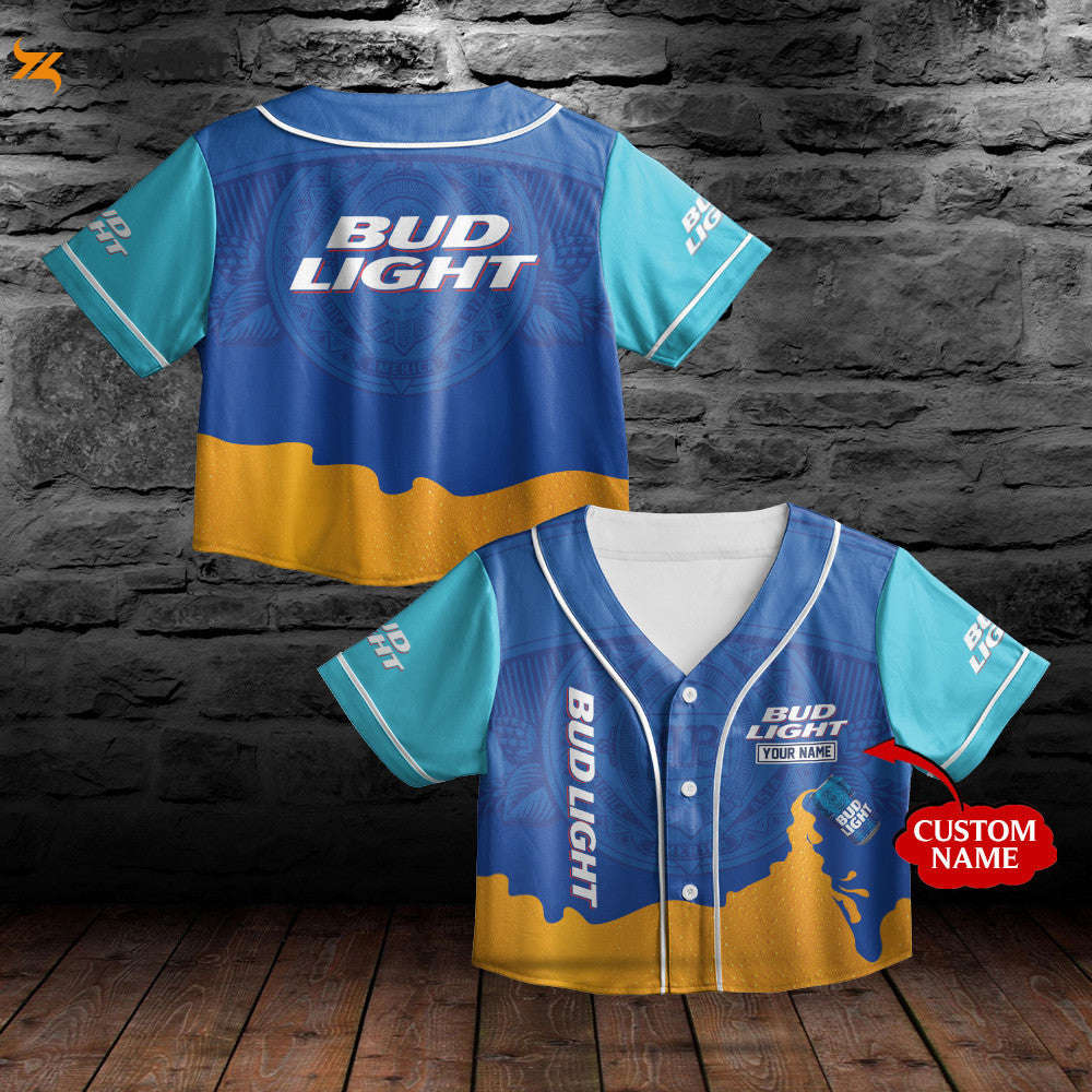 Personalized Bud Light Beer All Over Print 3D Crop-Top Baseball Jersey & Orange - lylyprint.com