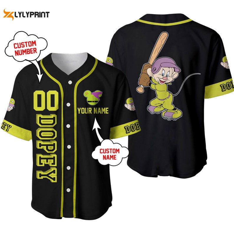 Personalized Dopey Dwarf Snow White Playing Baseball All Over Print Baseball Jersey - lylyprint.com