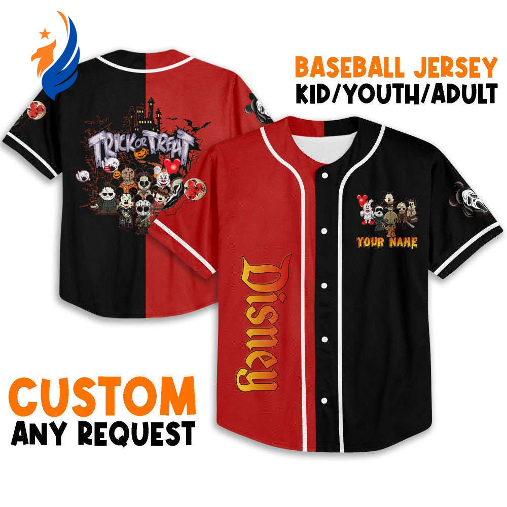 Spooky Personalized Horror Disney Mickey Mouse Costume: Scary & Cute Gifts for Fans! Disney Baseball Jersey Sports - Bafud