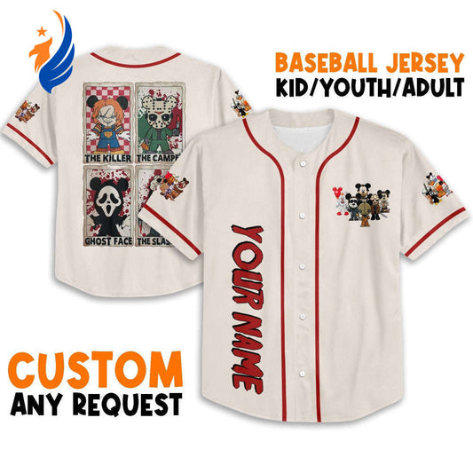 Personalized Horror Disney Mickey Mouse Baseball Jersey - Cool & Cute Gifts for Fans Disney Horror Characters Sports Gear - Bafud