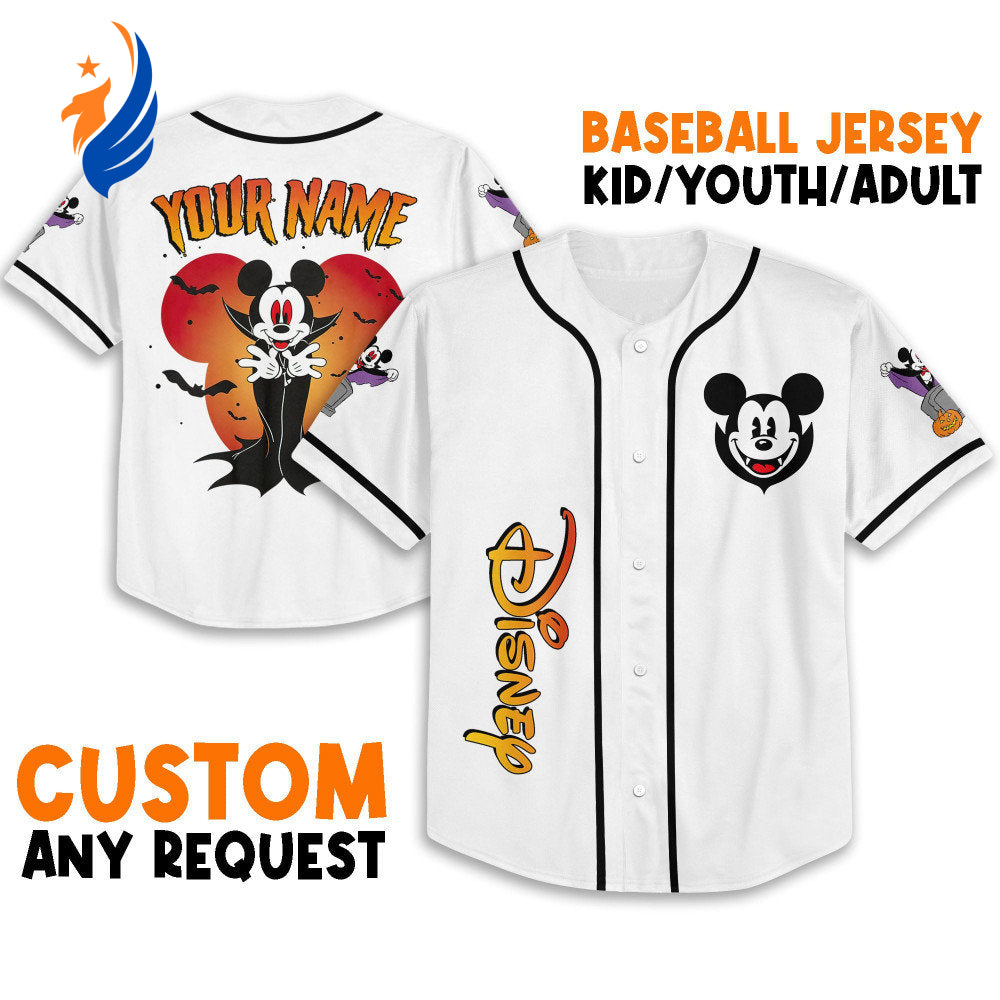 Spooky Disney Mickey Mouse Vampire Baseball Jersey - Perfect Personalized Gift for Fans! Disney Sports - Bafud