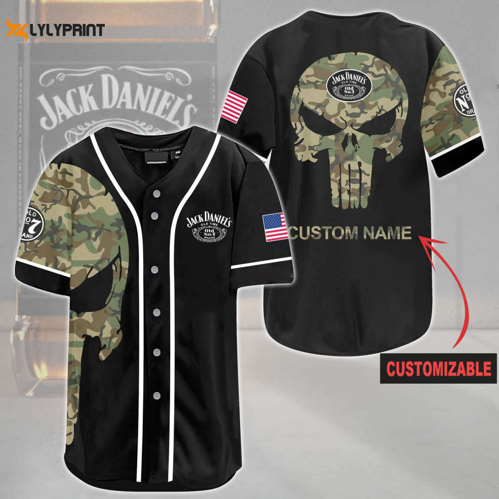Personalized JD Old Time Skull Pattern All Over Print Camo Unisex Baseball Jersey - lylyprint.com