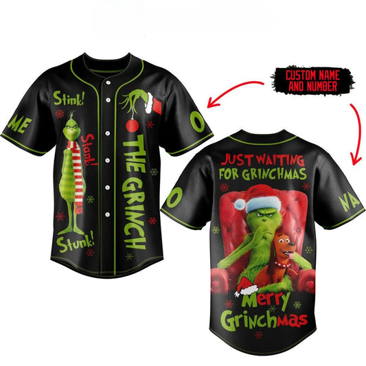 Personalized Merry Grinchmas Black Baseball Jersey Best Gift Christmas Holiday