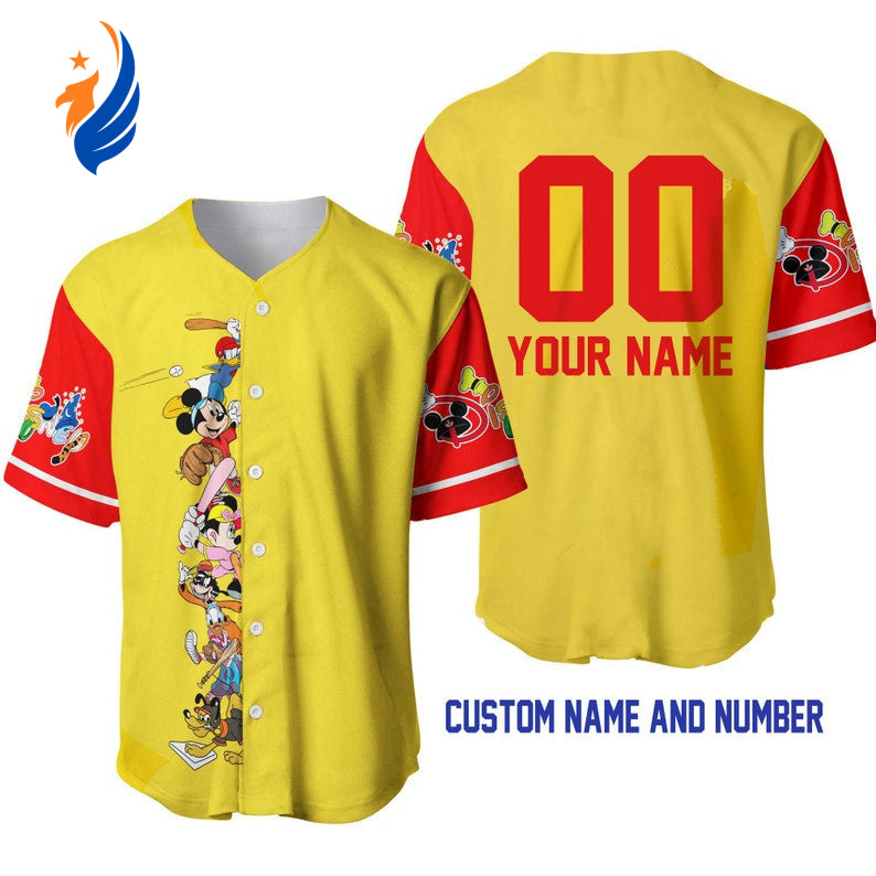 Custom Mickey Minnie & Friends All Over Print Baseball Jersey - Personalized Sports Apparel - Bafud
