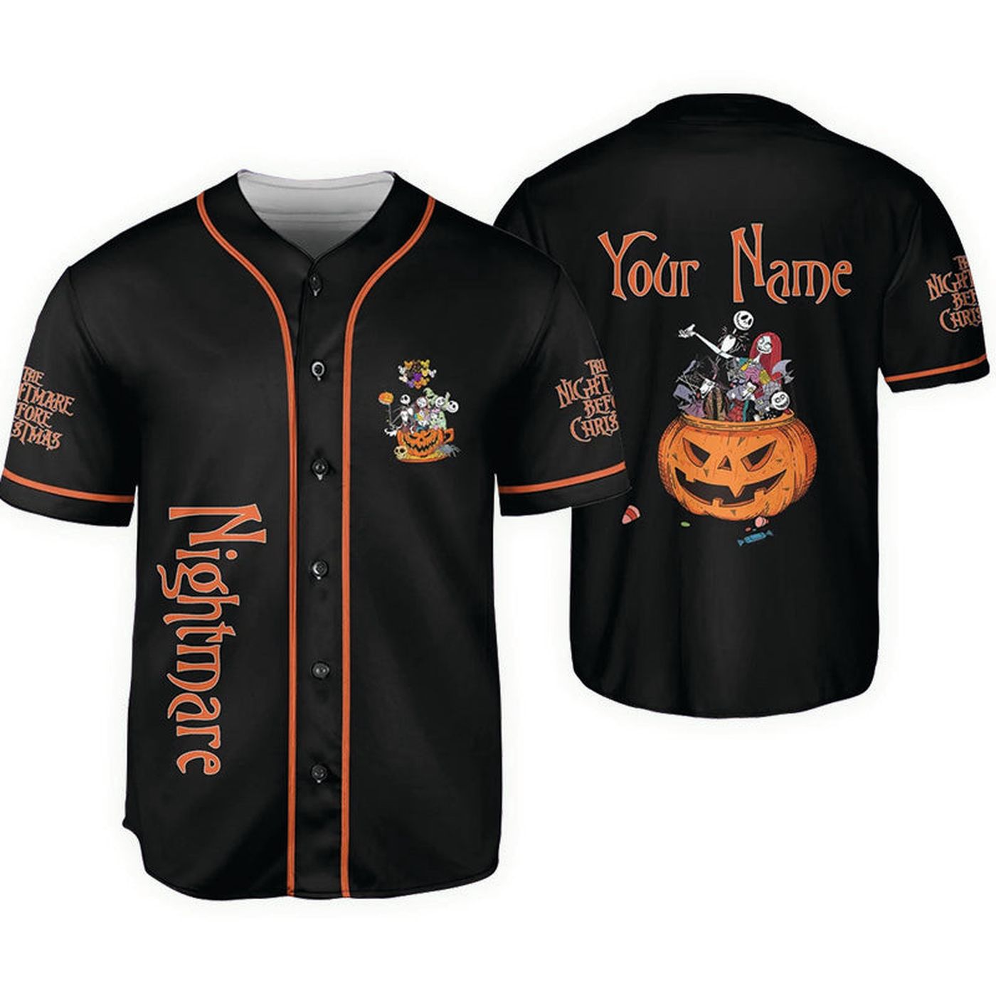 Personalized Nightmare Before Christmas Pumpkin Baseball Jersey - Gift for Men Women - Gift for Men Women -... (Image 2)