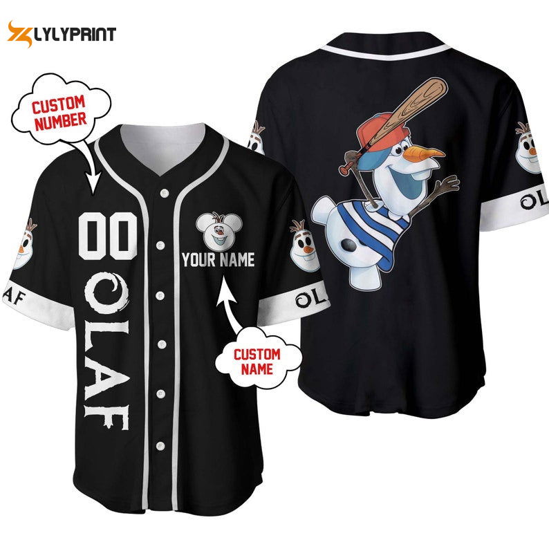 Personalized Olaf Frozen Playing Baseball All Over Print Baseball Jersey - lylyprint.com