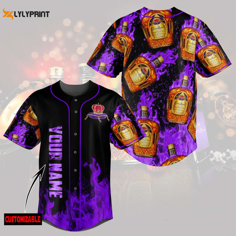 Personalized Purple Flame Crown Royal All Over Print Unisex Baseball Jersey - lylyprint.com