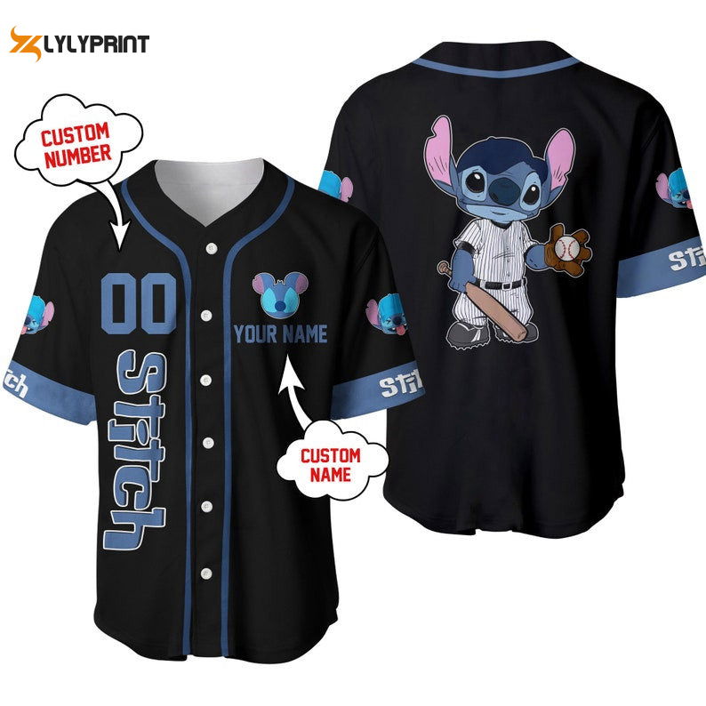 Personalized Stitch Playing Baseball All Over Print Baseball Jersey - lylyprint.com