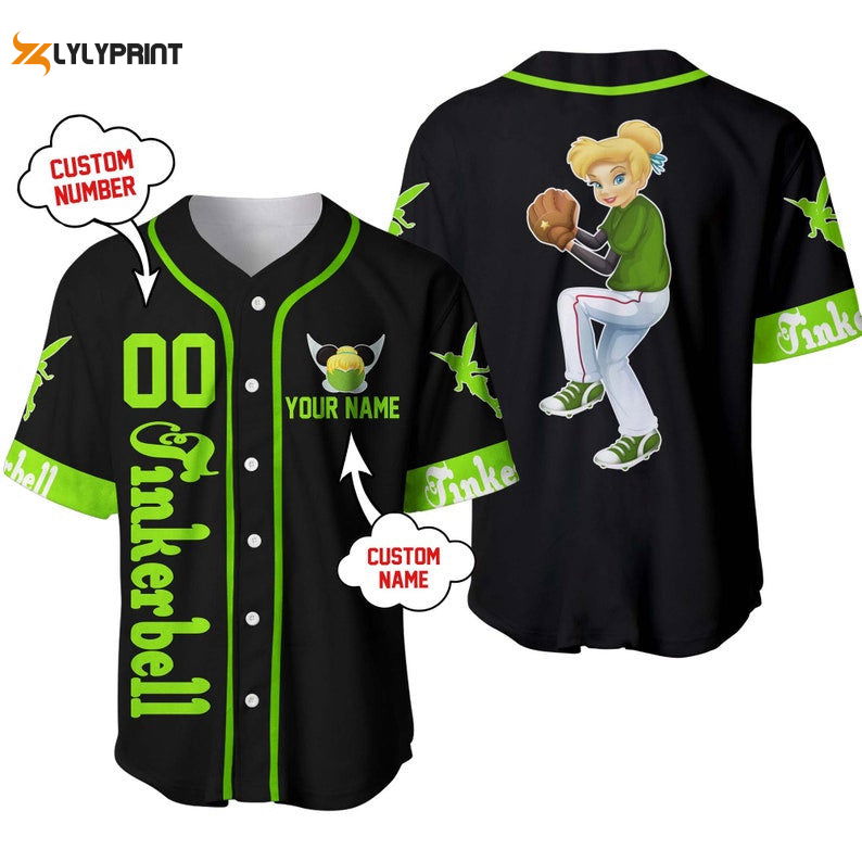 Personalized Tinker Bell Playing Baseball All Over Print Baseball Jersey - lylyprint.com