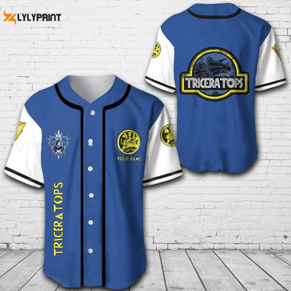 Personalized Triceratops Power Rangers All Over Print Unisex Baseball Jersey - lylyprint.com