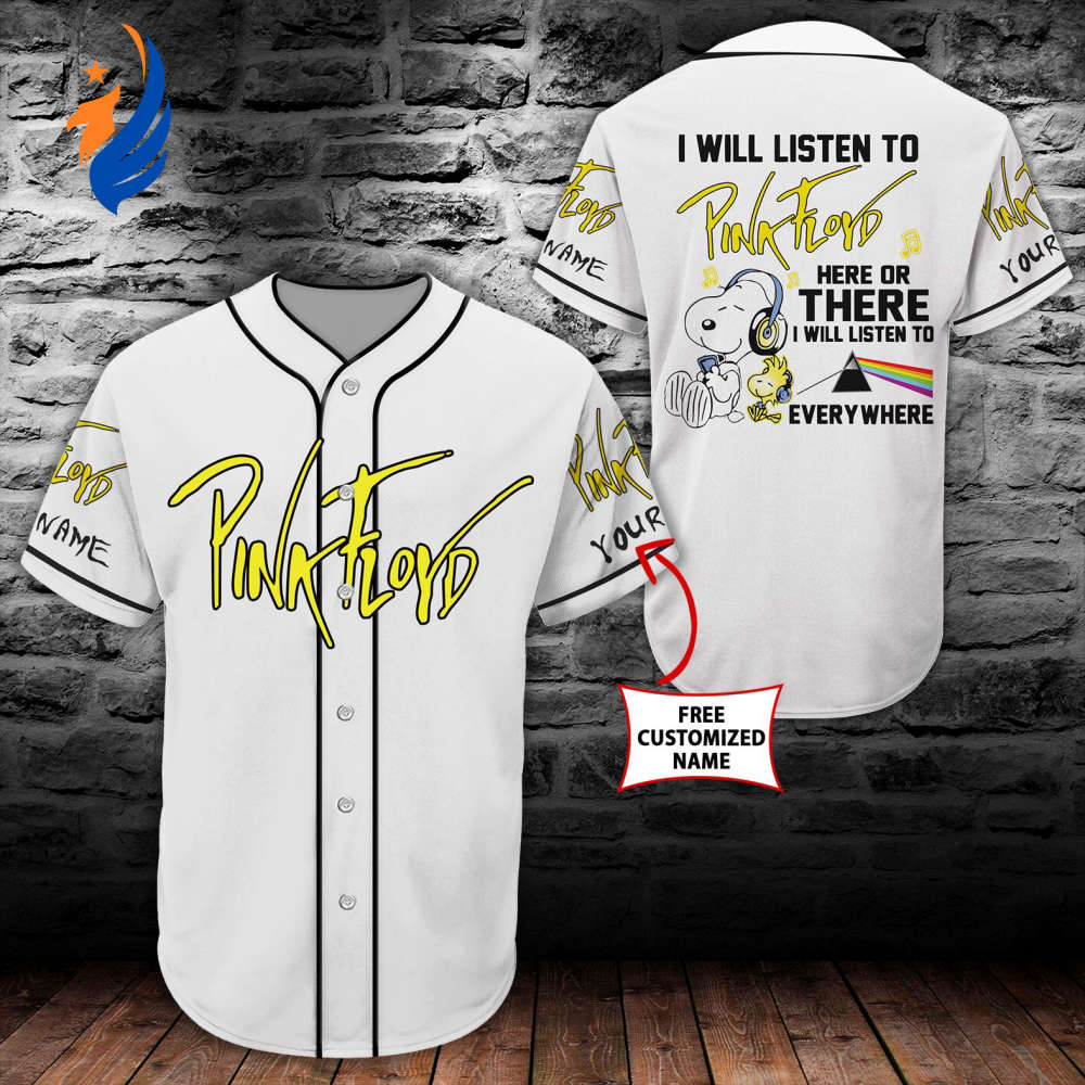 Pink Floyd Snoopy Baseball Tee Jersey Shirt White (Personalized Custom Name) Unisex Men Women - Gift for Women Men - Bafud