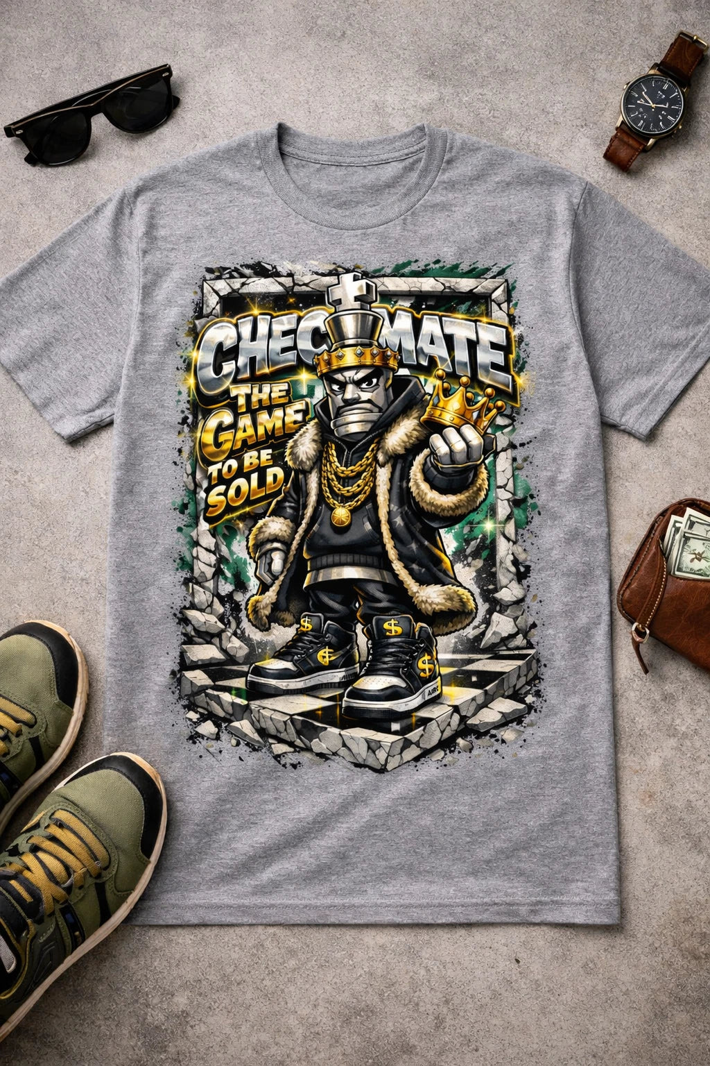 Big & Tall Mens Tee Shirt Checkmate The Game is to Be Sold Streetwear Sneaker T