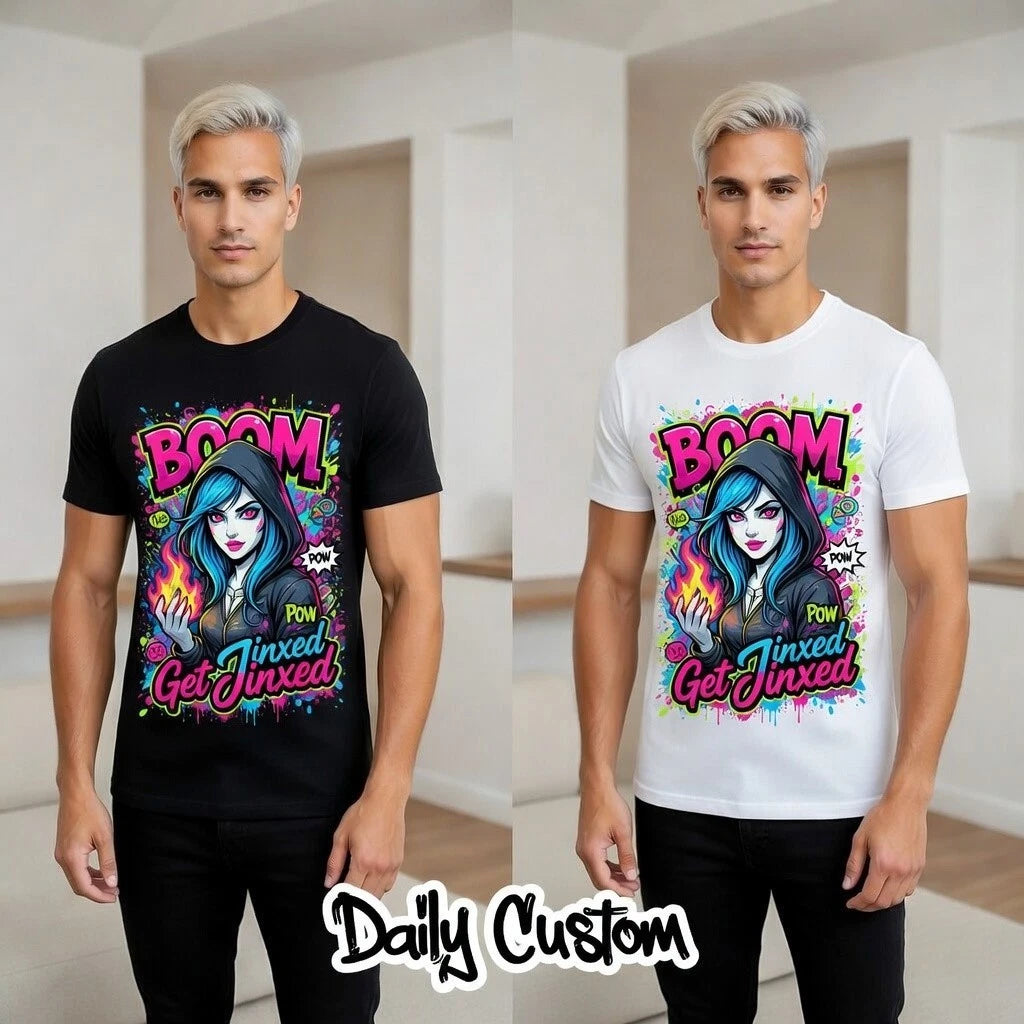 Boom Get Jinxed Anime Girl T-Shirt Neon Graffiti Gaming Tee Cool Unisex Gift USA