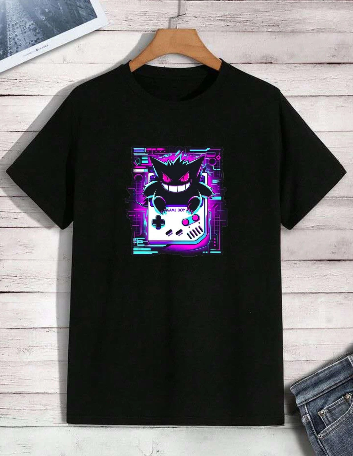 Gengar Gamer Gameboy T-Shirt Retro Anime Graphic Tee - Unisex