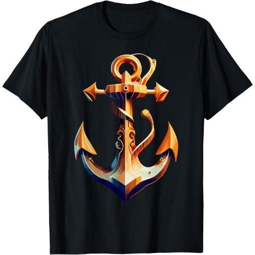 sailing boat nautical orange navy ship sailor anchor graphic T-Shirt Made in USA