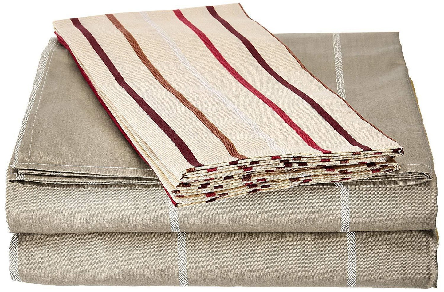 DaDa Bedding Multi White Grey Striped Fitted & Flat Sheets w/ Pillow Cases Set (FSFS8293)