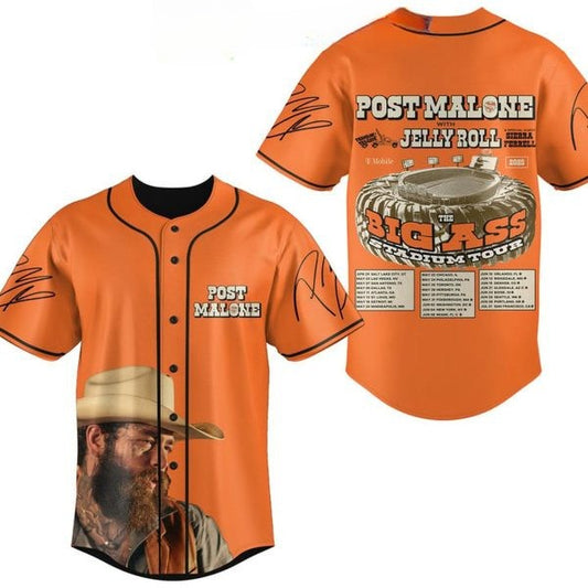Stadium Tour Post Malone x Jelly Roll Orange Baseball Jersey