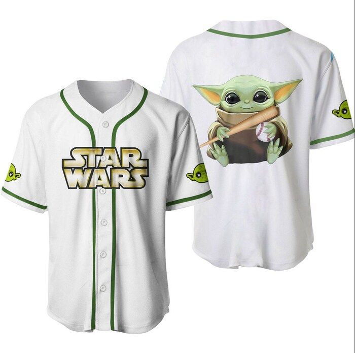 Star Wars Baby Yoda White Green Disney Unisex Cartoon Graphic Casual Outfits Custom Baseball Jersey Gifts for Fans - lylyprint.com