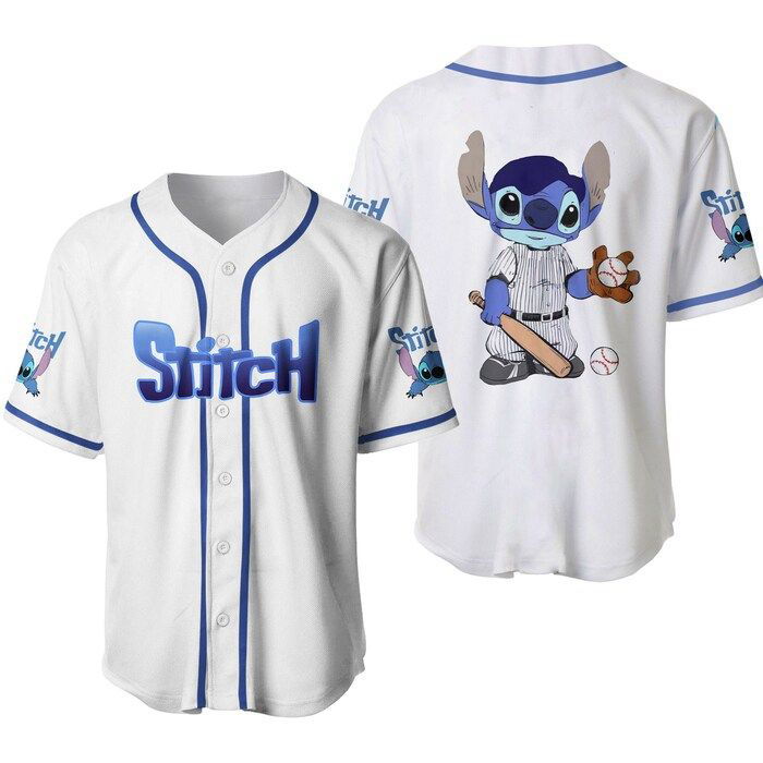 Stitch Blue White Disney Cartoons Graphics Unisex Casual Outfits Custom Baseball Jersey Gifts for Fans - lylyprint.com
