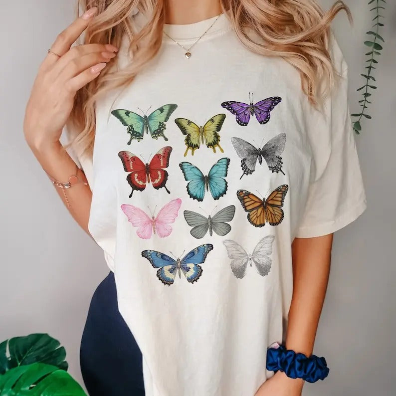 the in my butterfly era tee, subtle boho vintage butterflies t-shirt gift, T-shirt Cotton Crewneck Shortsleeve Basic Casual Casual