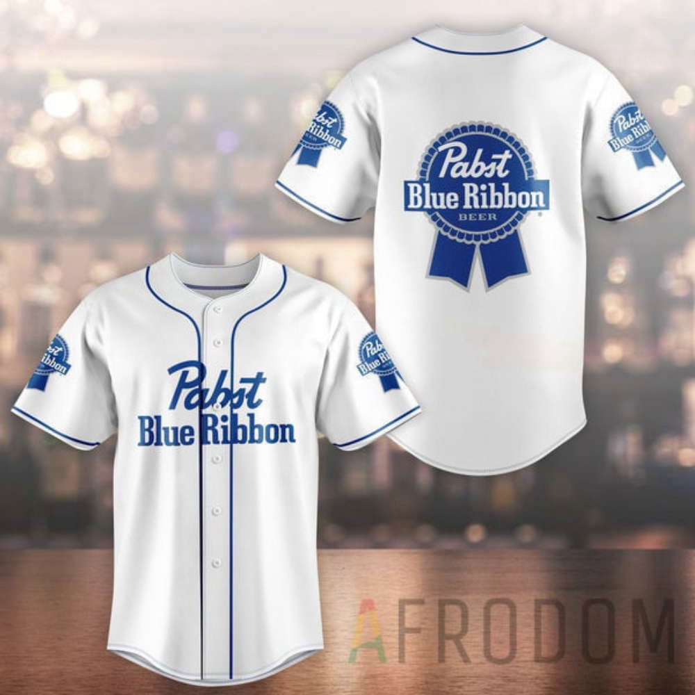 Unisex White Pabst Blue Ribbon Baseball Jersey - Aopprinter