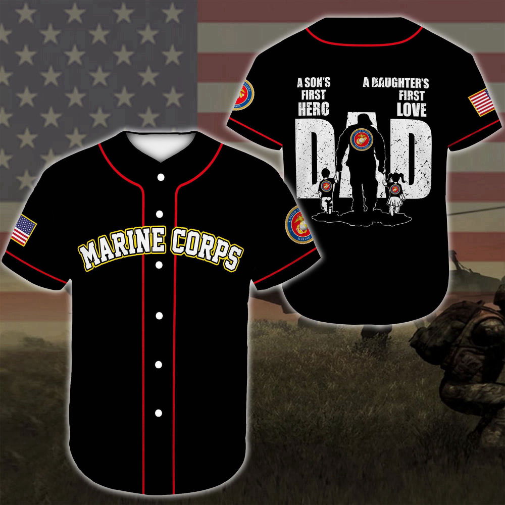 Us Marine Corps Dad Black Baseball Jersey - Aopprinter T-Shirts, Hoodie, Sweatshirt | WearSparks.com (Image 2)