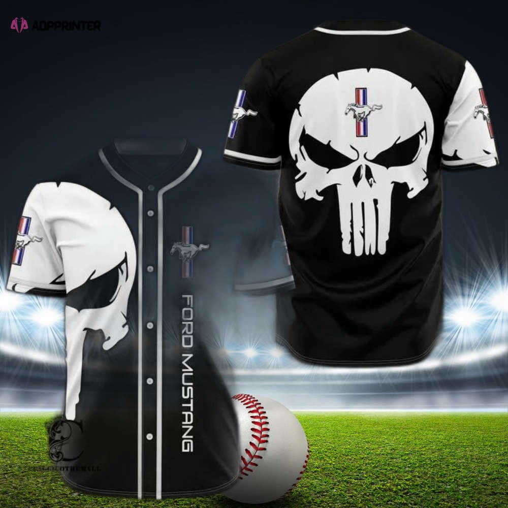 White Black Mustang Skull Baseball Jersey: Edgy Style for Sports Enthusiasts - Aopprinter