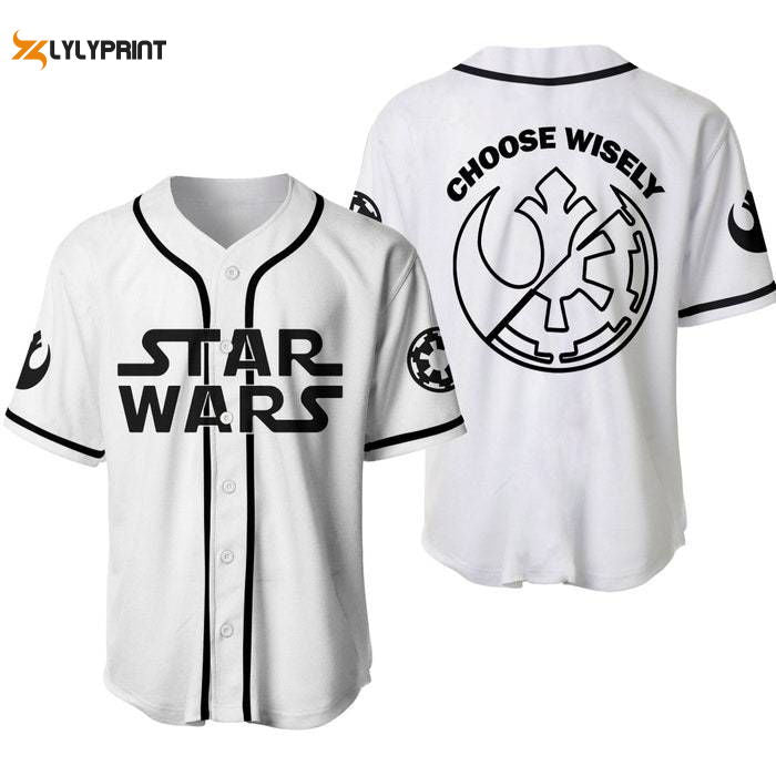 White Black Star Wars Dark & Light Sides Disney Unisex Cartoon Casual Outfits Custom Baseball Jersey Gifts for Fans - lylyprint.com