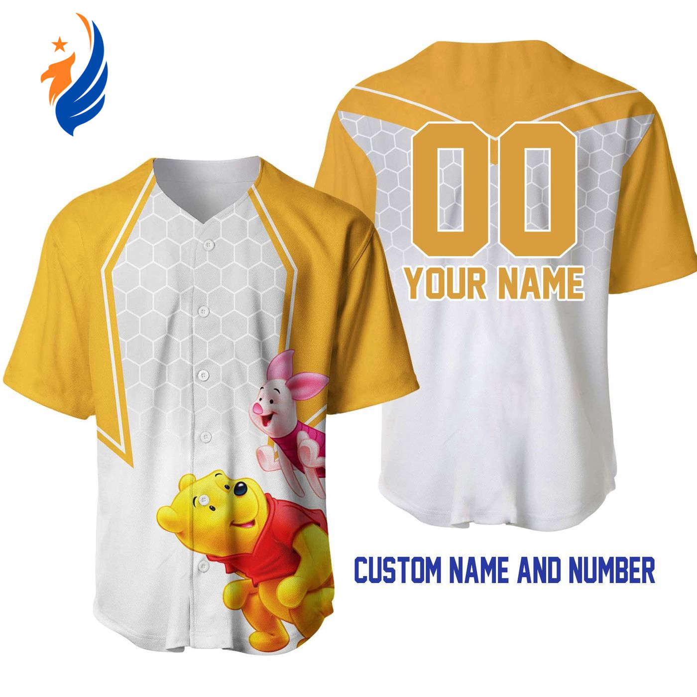 Get Stylish with Winnie the Pooh Piglet Honey Golden Baseball Jersey – Perfect for Fans of the Classic Cartoon! - Bafud...