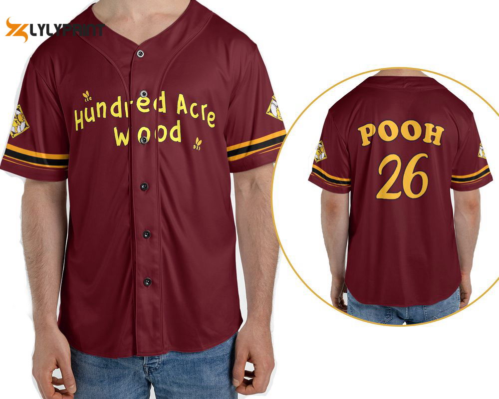 Winnie The Pooh Hundred Acre Wood 2 Sided Baseball Jersey Shirt, Disney Pooh Bear Sport - lylyprint.com