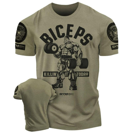 032. BICEPS Killin' It Funny Motivational Workout Gym T-Shirt for Men