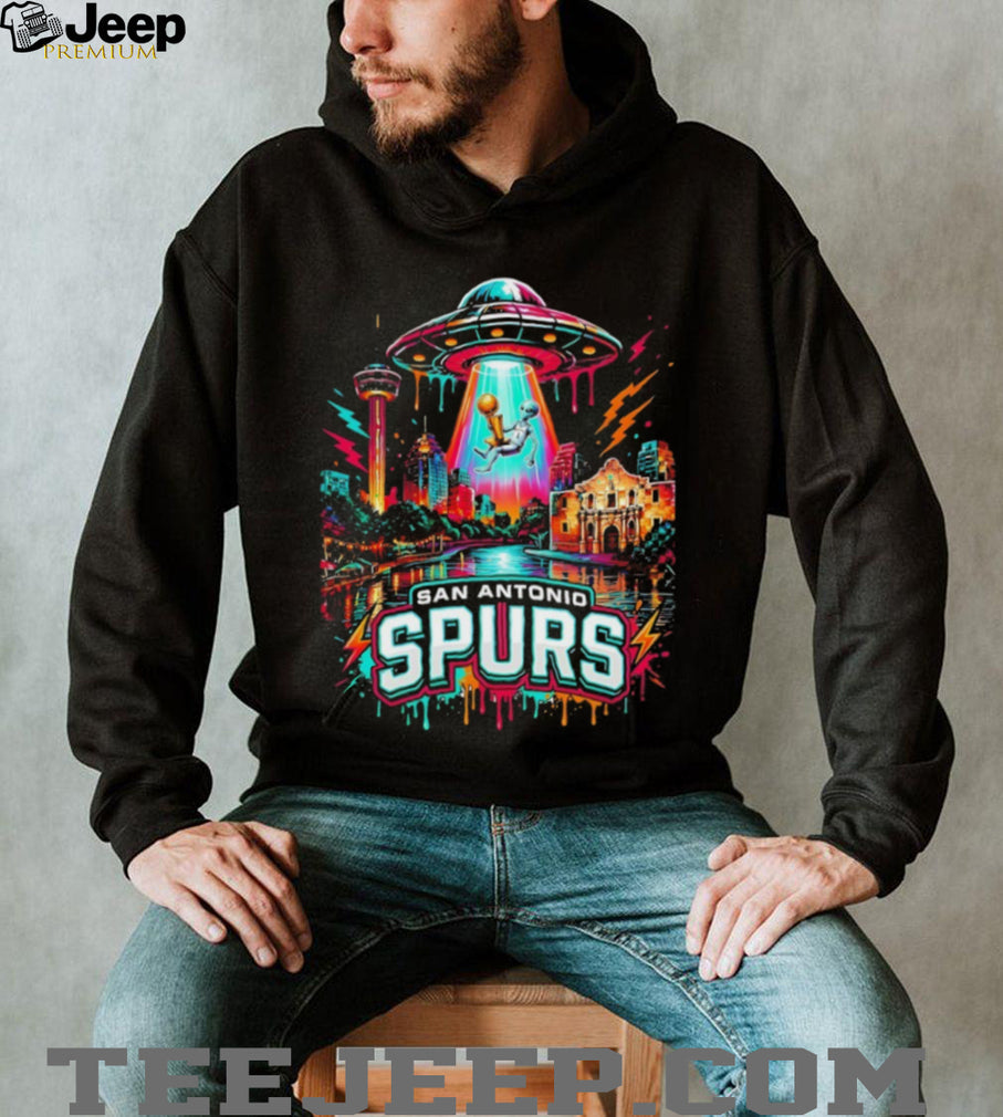 San Antonio Spurs Alien UFO Art Neon Texas Skyline NBA Finals Champions shirt