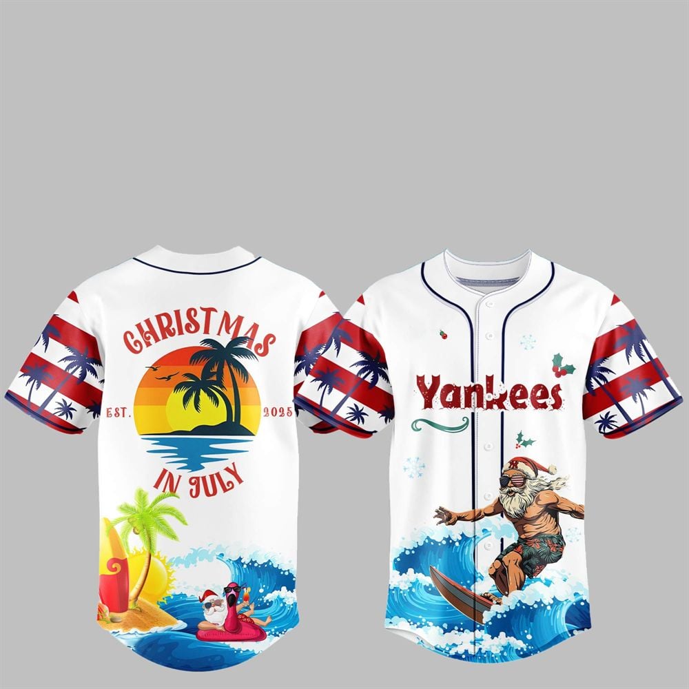 NY Yankees Christmas July Santa 2025 Jersey - Grishko.com T-Shirts, Hoodie, Sweatshirt | WearSparks.com (Image 1)