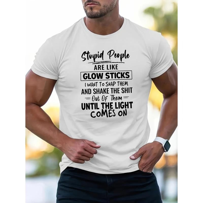 1 pc, 100% cotton T-shirt, Funny Letters Print Men's Crew Neck Short Sleeve Cotton T-shirt, Casual Summer T-Shirt For Daily Wear And Vacation Resorts Made in USA