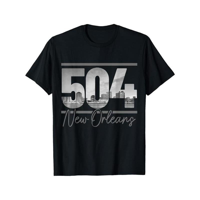 [100% Cotton] [New Orleans Vintage T-Shirt] Cotton New Orleans 504 Area Code Skyline Louisiana Vintage T-Shirt