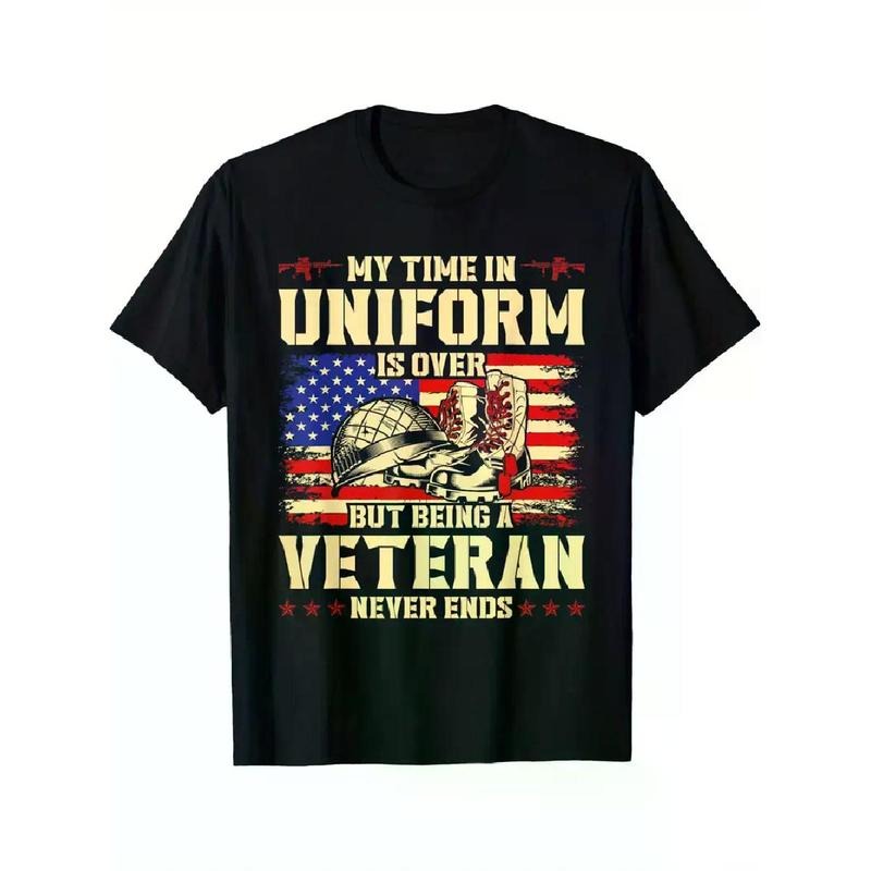 [100% Cotton] [Veteran Never Ends Tee] Black Veteran T-Shirt - Casual Short Sleeve Men's Sport Tee