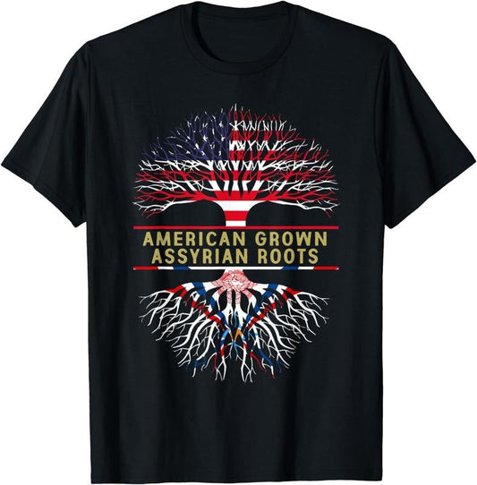 [100% Cotton] American Grown Assyrian Roots USA Tree Flag T-Shirt