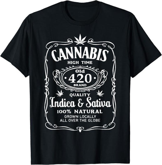 [100% Cotton] Cannabis High Time Old 420 Quality Indica & Sativa Weed T-Shirt