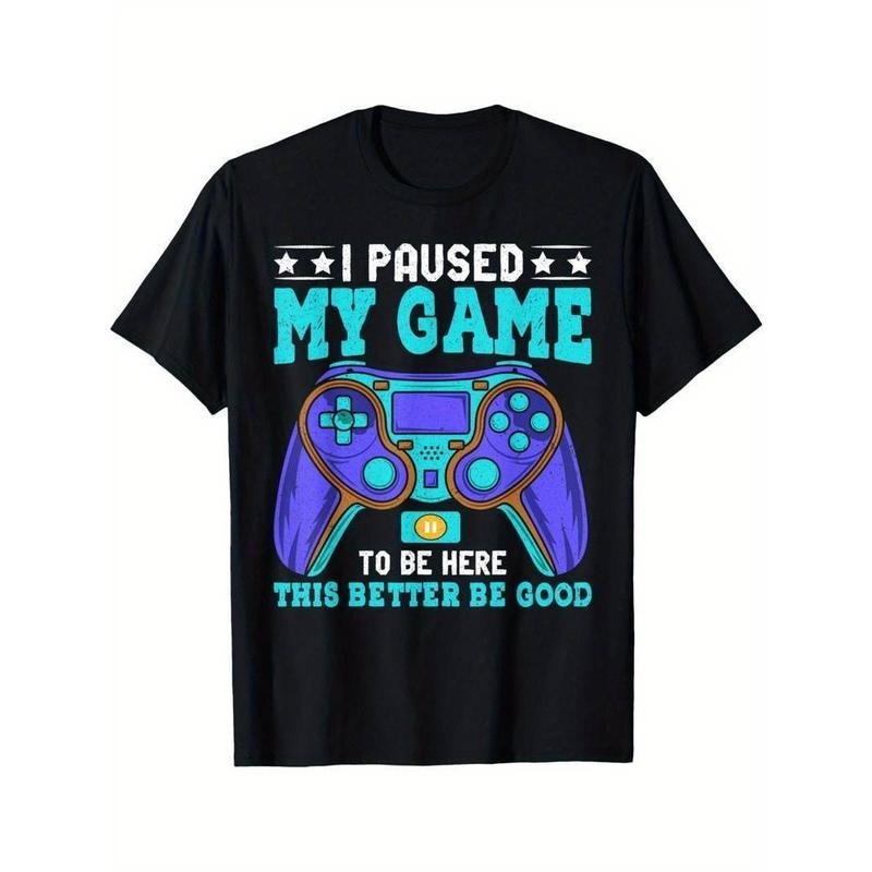 [100% Cotton] Comfortable Short Sleeve Boys Men Kids Teens T-Shirt, Paused My Game To Be Here Gamer Shirt, Summer Casual