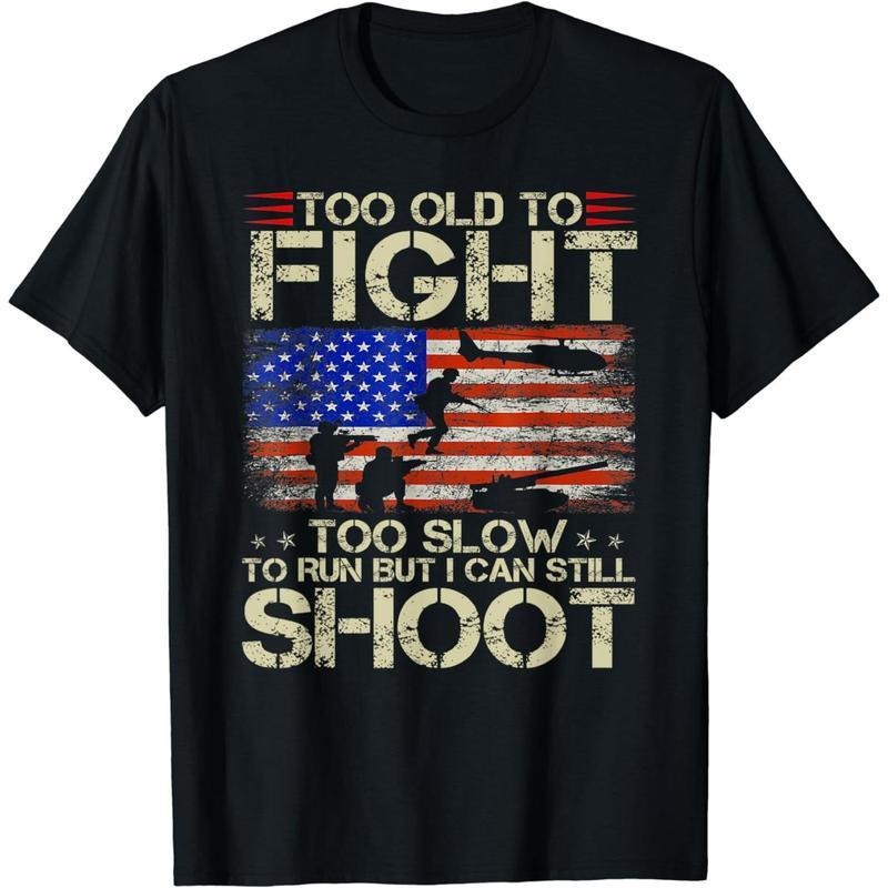 [100% Cotton] Cotton Short Sleeve Vintage Too Old To Fight Too Slow To Run Veteran T-Shirt for Men Women