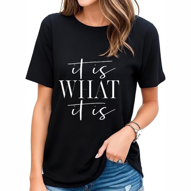 [100% Cotton] Cotton Short Sleeve Women It is What It is Letter T Shirts Casual Short Sleeve Funny Loose Tops Cute Graphic Tees for Men Women