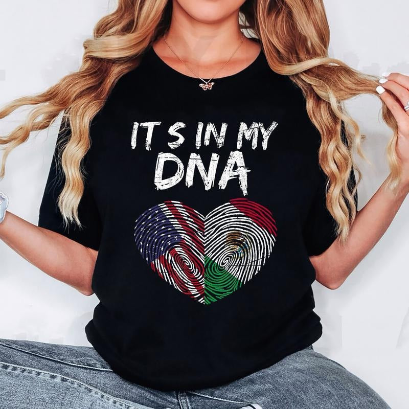 [100% Cotton] DNA USA Flag American Mexican Flag Mexico T-Shirt