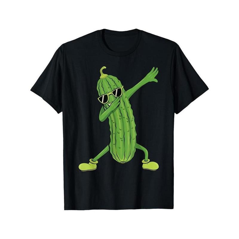 [100% Cotton] Dabbing Pickle Dancing Cucumber lover Funny Shirt Gifts T-Shirt Cotton Fun Design DIYMen's Soft breathable comfortable casual sports Halloween and Christmas gifts